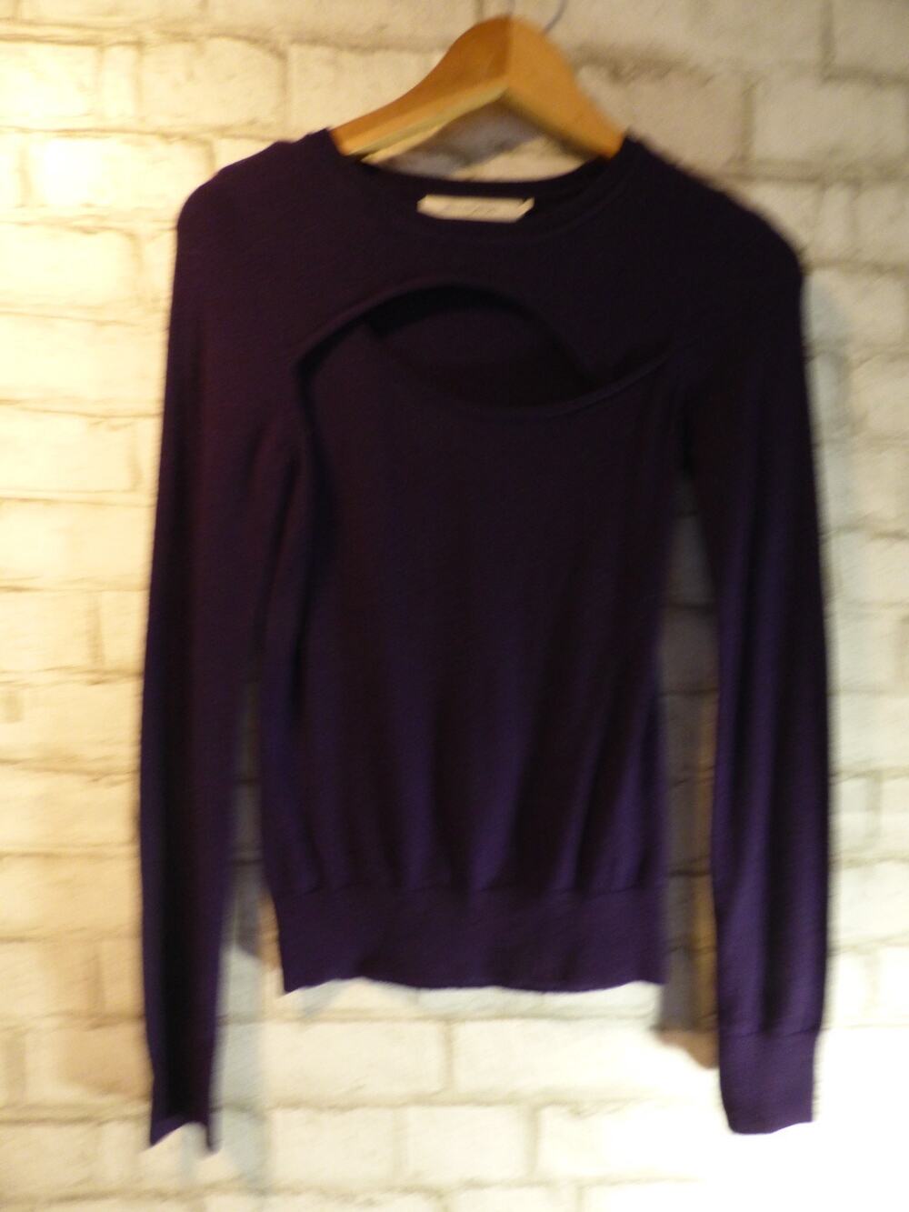 Stitches & Stripes Cutout Neckline Eggplant Purple Sweater XS NEW